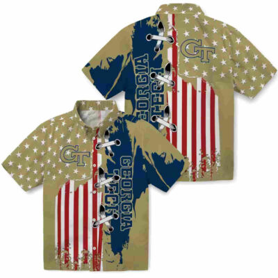 Stitched Flag Gold Georgia Tech Yellow Jackets Hawaiian Shirt