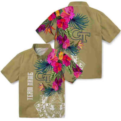 Floral Polynesian Gold Georgia Tech Yellow Jackets Hawaiian Shirt