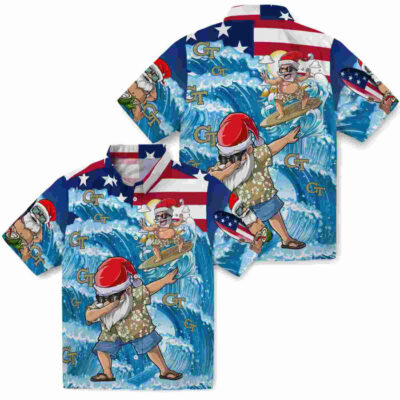 Surfing Santa Blue Georgia Tech Yellow Jackets Hawaiian Shirt