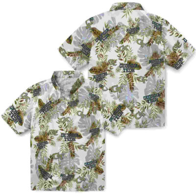 Tropical Leaves Gold White Georgia Tech Yellow Jackets Hawaiian Shirt