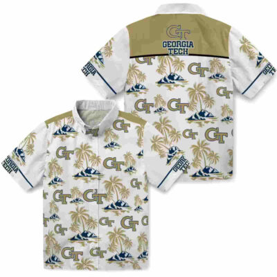 Palm Island Print Gold White Georgia Tech Yellow Jackets Hawaiian Shirt