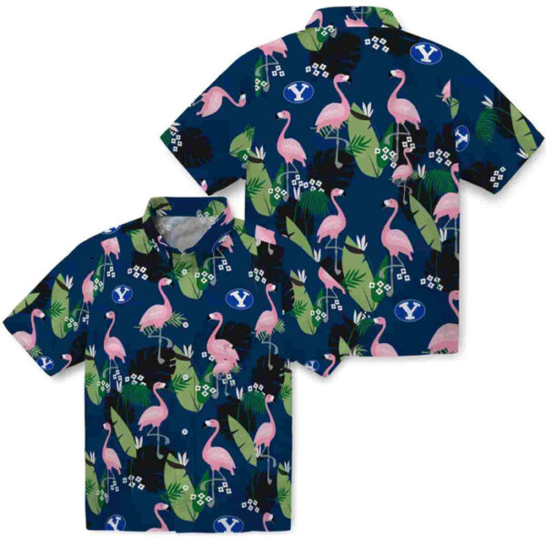 Flamingo Leaf Motif Blue BYU Cougars Hawaiian Shirt