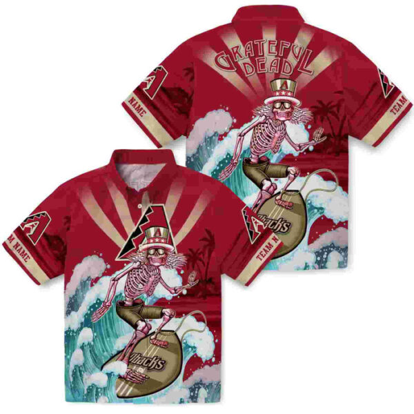 Customized Surfing Skeleton Red Blue Arizona Diamondbacks Hawaiian Shirt