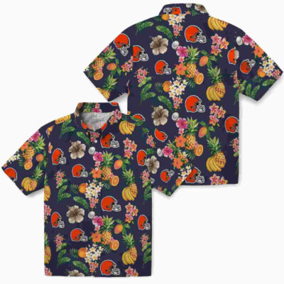 Hibiscus And Fruit Navy Blue Cleveland Browns Hawaiian Shirt