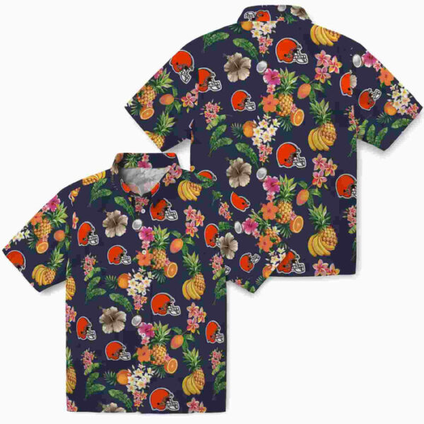 Hibiscus And Fruit Navy Blue Cleveland Browns Hawaiian Shirt
