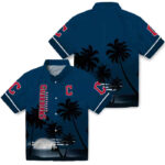 Beach Sunset Navy Blue Black Cleveland Guardians Hawaiian Shirt
