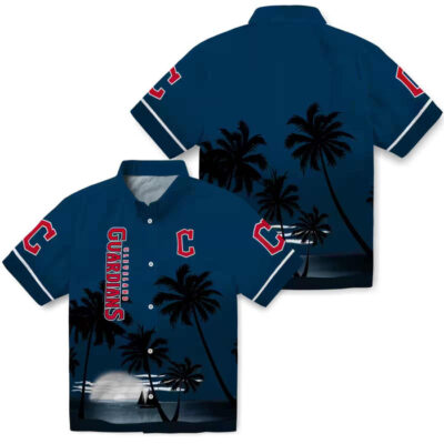 Beach Sunset Navy Blue Black Cleveland Guardians Hawaiian Shirt