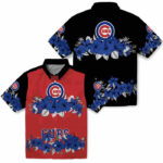 Hibiscus Stripe Blue Black Chicago Cubs Hawaiian Shirt