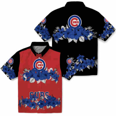 Hibiscus Stripe Blue Black Chicago Cubs Hawaiian Shirt