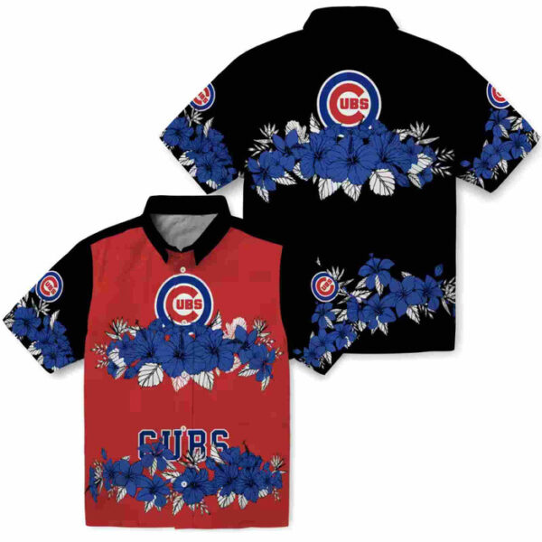 Hibiscus Stripe Blue Black Chicago Cubs Hawaiian Shirt