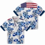 Patriotic Hibiscus Design Blue White BYU Cougars Hawaiian Shirt