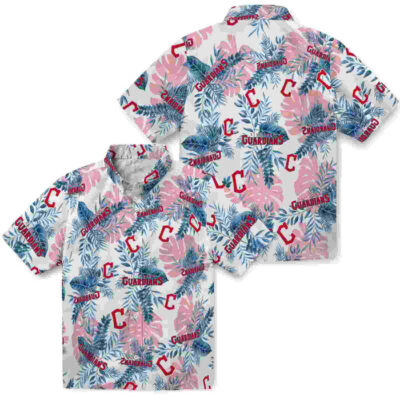 Tropical Leaves Navy Blue White Cleveland Guardians Hawaiian Shirt
