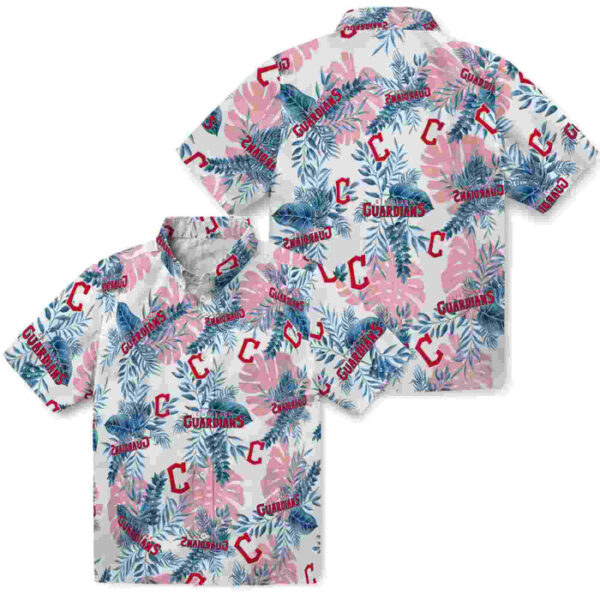 Tropical Leaves Navy Blue White Cleveland Guardians Hawaiian Shirt