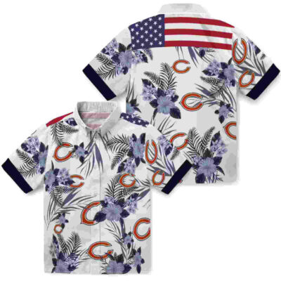 Patriotic Hibiscus Design Blue White Chicago Bears Hawaiian Shirt