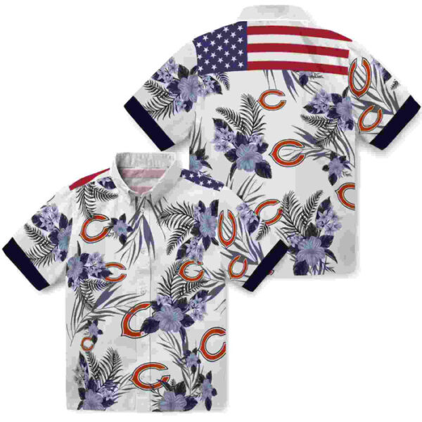 Patriotic Hibiscus Design Blue White Chicago Bears Hawaiian Shirt