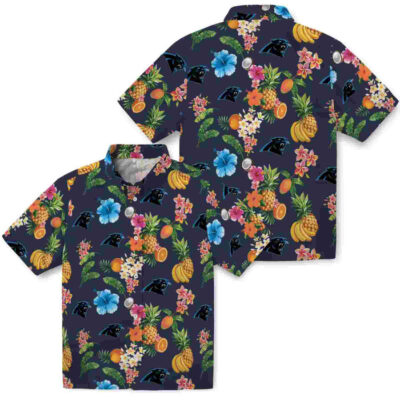 Hibiscus And Fruit Navy Blue Carolina Panthers Hawaiian Shirt