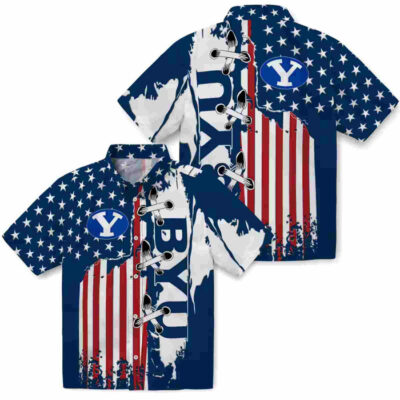 Stitched Flag Blue BYU Cougars Hawaiian Shirt