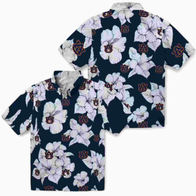 Hibiscus Blooms Navy Blue White Auburn Tigers Hawaiian Shirt