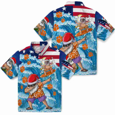 Surfing Santa Blue Clemson Tigers Hawaiian Shirt
