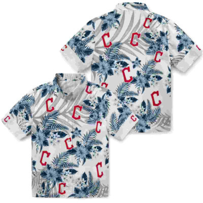 Hibiscus Palm Leaves Navy Blue White Cleveland Guardians Hawaiian Shirt