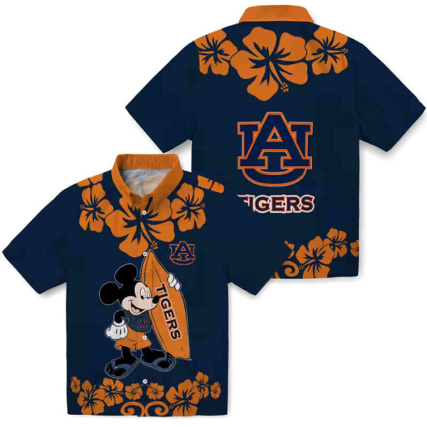 Surfing Mickey Navy Blue Auburn Tigers Hawaiian Shirt