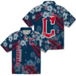 Hibiscus Print Navy Blue Cleveland Guardians Hawaiian Shirt