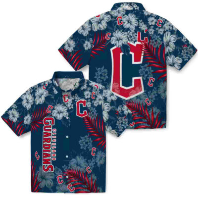 Hibiscus Print Navy Blue Cleveland Guardians Hawaiian Shirt