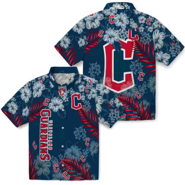 Hibiscus Print Navy Blue Cleveland Guardians Hawaiian Shirt