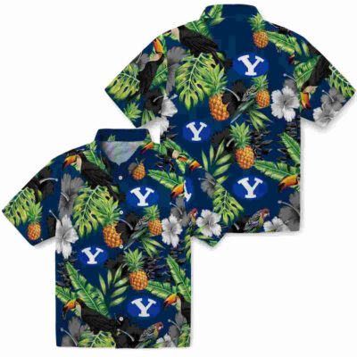 Toucan Hibiscus Pineapple Blue Green BYU Cougars Hawaiian Shirt
