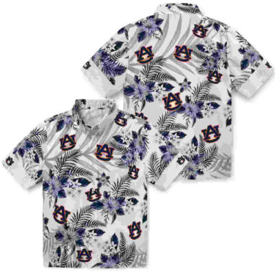 Hibiscus Palm Leaves Navy Blue White Auburn Tigers Hawaiian Shirt