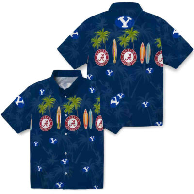 Surfboard Palm Blue BYU Cougars Hawaiian Shirt