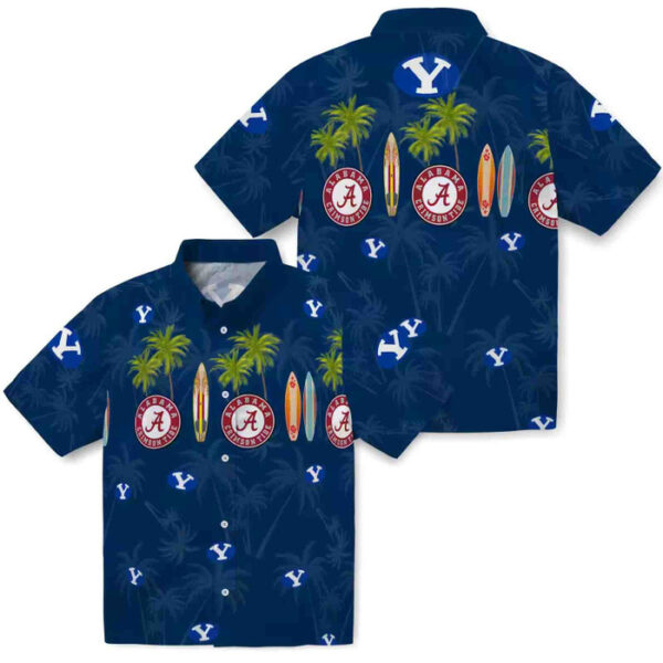 Surfboard Palm Blue BYU Cougars Hawaiian Shirt