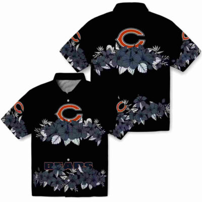 Hibiscus Stripe Blue Black Chicago Bears Hawaiian Shirt