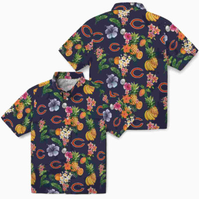 Hibiscus And Fruit Navy Blue Chicago Bears Hawaiian Shirt
