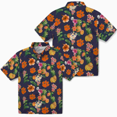 Hibiscus And Fruit Navy Blue Clemson Tigers Hawaiian Shirt