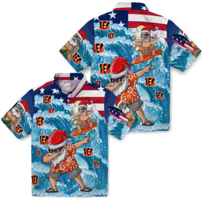 Surfing Santa Blue Cincinnati Bengals Hawaiian Shirt