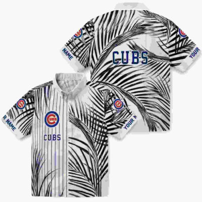 Palm Stripes Blue Black White Chicago Cubs Hawaiian Shirt