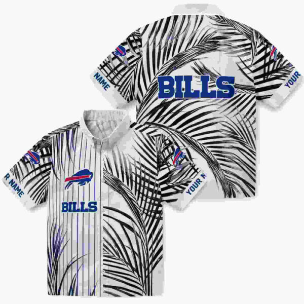 Palm Stripes Blue Black White Buffalo Bills Hawaiian Shirt