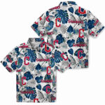 Tropical Plants Navy Blue White Cleveland Guardians Hawaiian Shirt