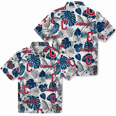 Tropical Plants Navy Blue White Cleveland Guardians Hawaiian Shirt