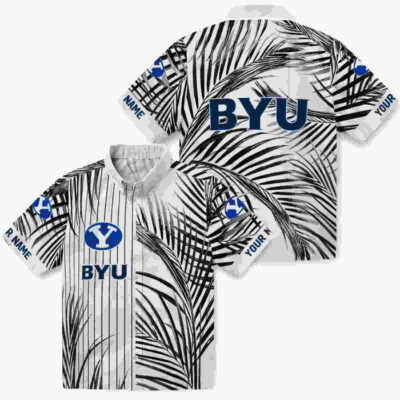 Palm Stripes Blue Black White BYU Cougars Hawaiian Shirt