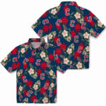 Palm Tree Flower Navy Blue Cleveland Guardians Hawaiian Shirt