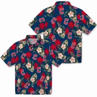 Palm Tree Flower Navy Blue Cleveland Guardians Hawaiian Shirt