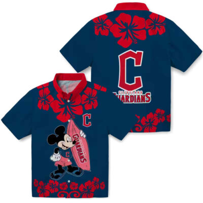 Surfing Mickey Navy Blue Cleveland Guardians Hawaiian Shirt