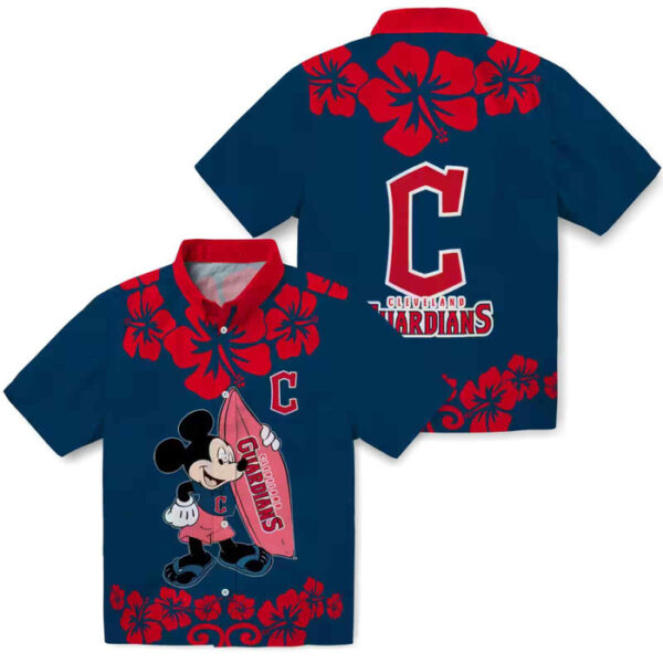Surfing Mickey Navy Blue Cleveland Guardians Hawaiian Shirt
