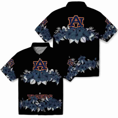 Hibiscus Stripe Navy Blue Black Auburn Tigers Hawaiian Shirt