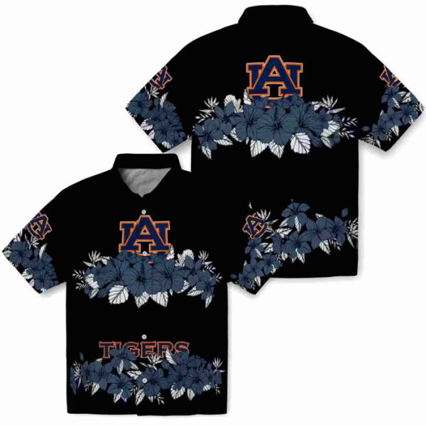 Hibiscus Stripe Navy Blue Black Auburn Tigers Hawaiian Shirt