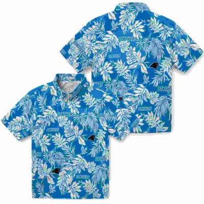 Tropical Leaf Blue White Carolina Panthers Hawaiian Shirt