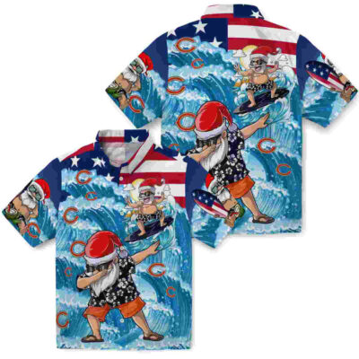Surfing Santa Blue Chicago Bears Hawaiian Shirt