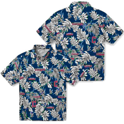 Tropical Leaf Navy Blue White Cleveland Guardians Hawaiian Shirt